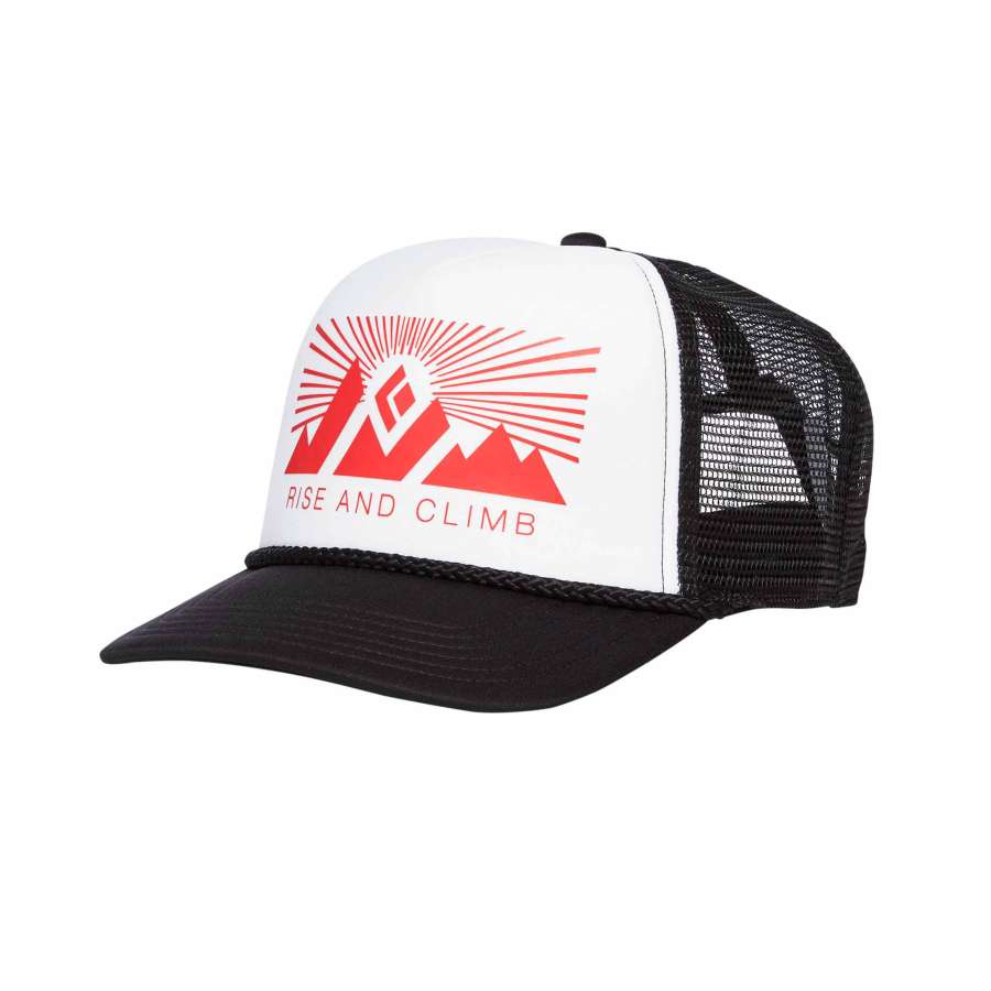 White-Fire Red - Black Diamond Flat Bill Trucker Hat