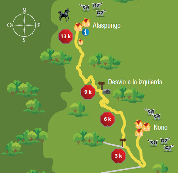 Mapa de la ruta de ciclismo, 18 kilómetros hacia el Noroccidente de Quito
