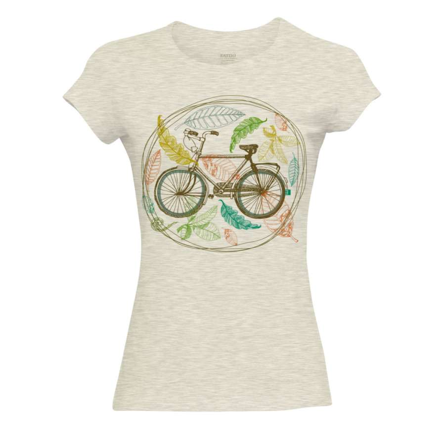 Angora - Tatoo Camiseta Mujer Bici Hojas Redondo