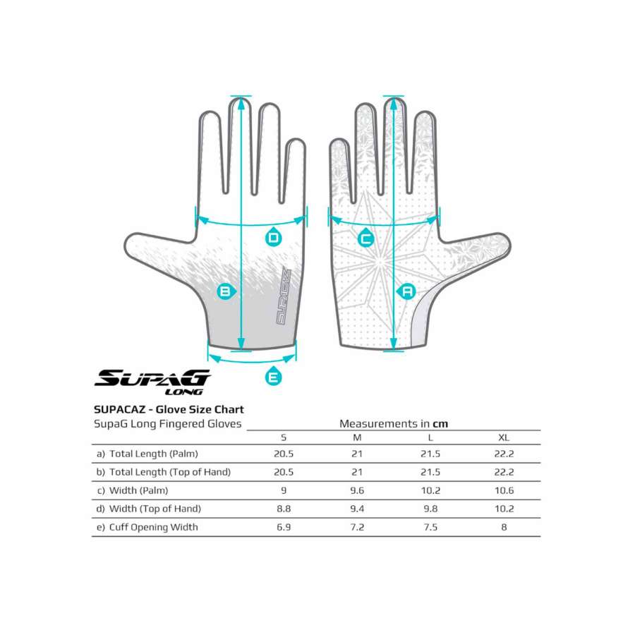 Tabla de tallas - Supacaz Supa G Long Glove