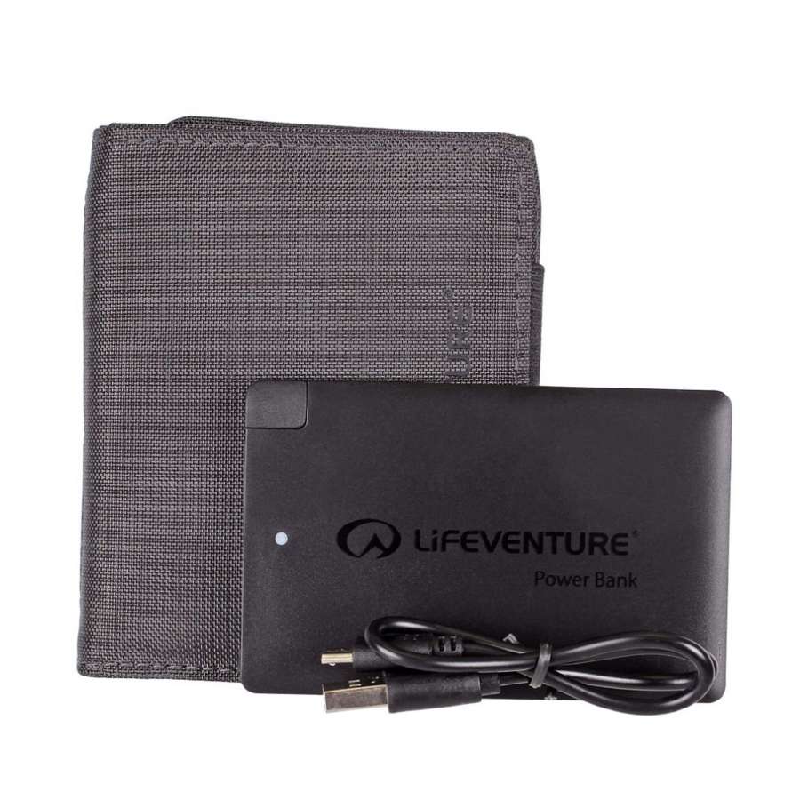 Grey - Lifeventure RFiD Charger Wallet with power bank