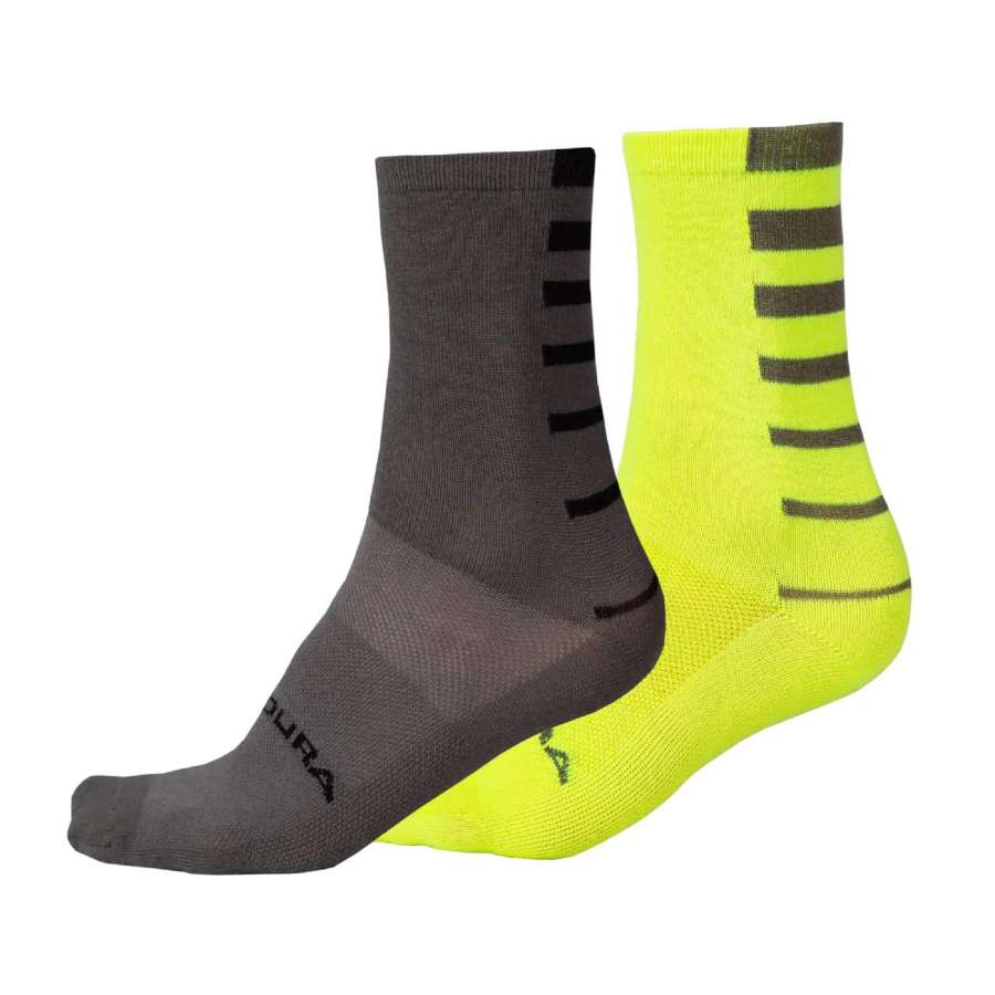 Viz Yellow - Endura Coolmax® Stripe Socks (Twin Pack)