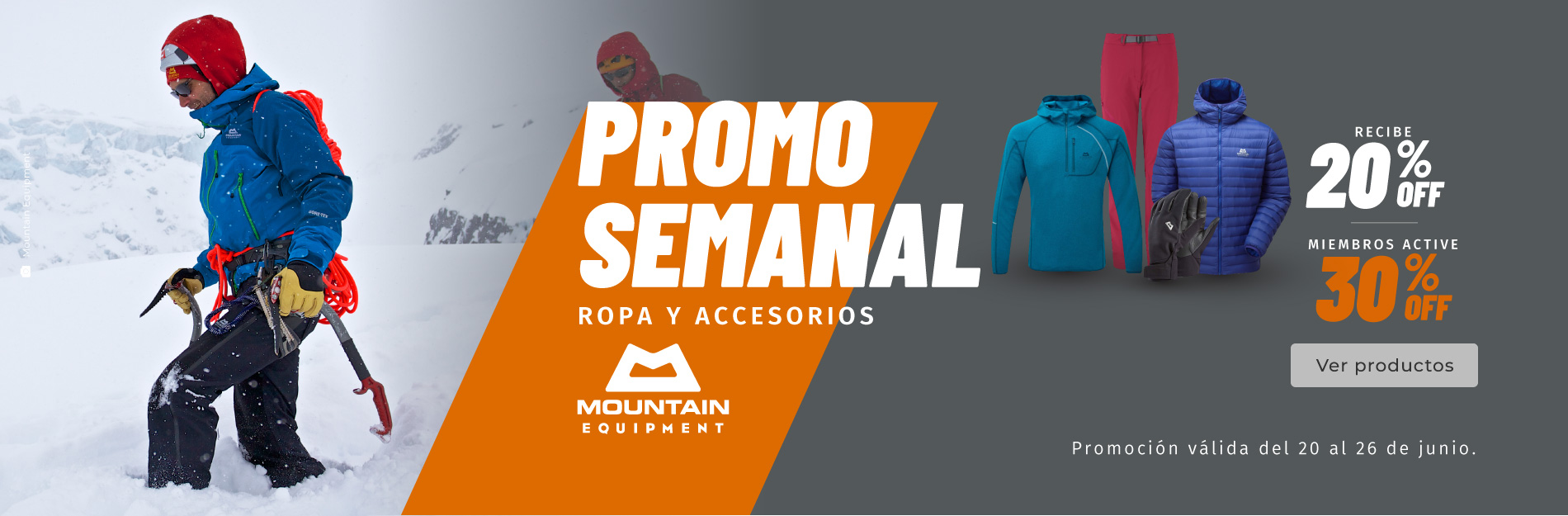 Promo semanal Chile: ropa y accesorios Mountain Equipment.