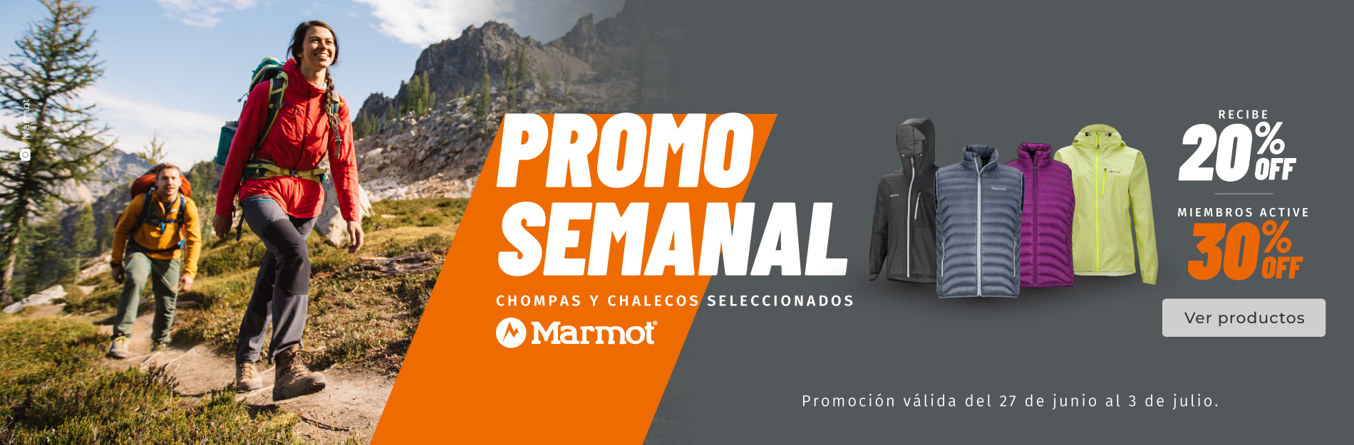 Promoción semanal Ecuador: chompas y chalecos seleccionados - Marmot.