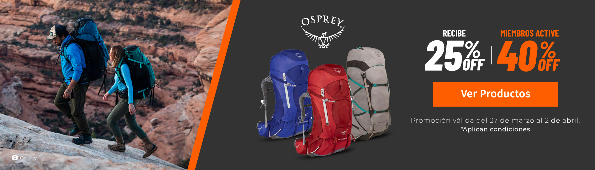 Promoción semanal Ecuador: mochilas trekking Osprey seleccionadas.