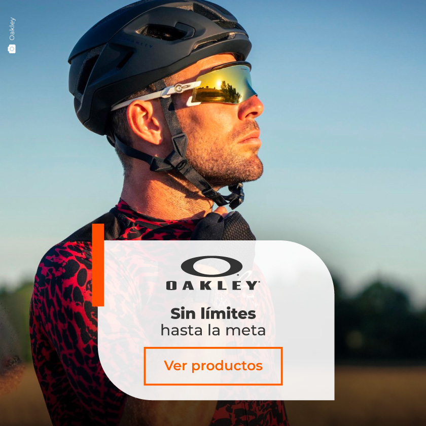Productos Oakley: lentes de ciclismo, goggles, cascos y medias.